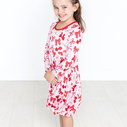 Red Bows Long Sleeve Twirl Dress