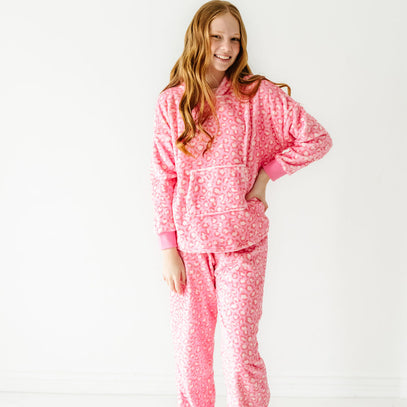 Plush Oversized Hoody - Pink Leopard
