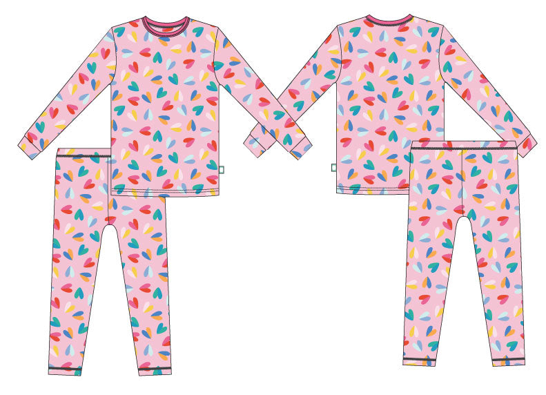 Two Tone Hearts Long Sleeve Jammies Set