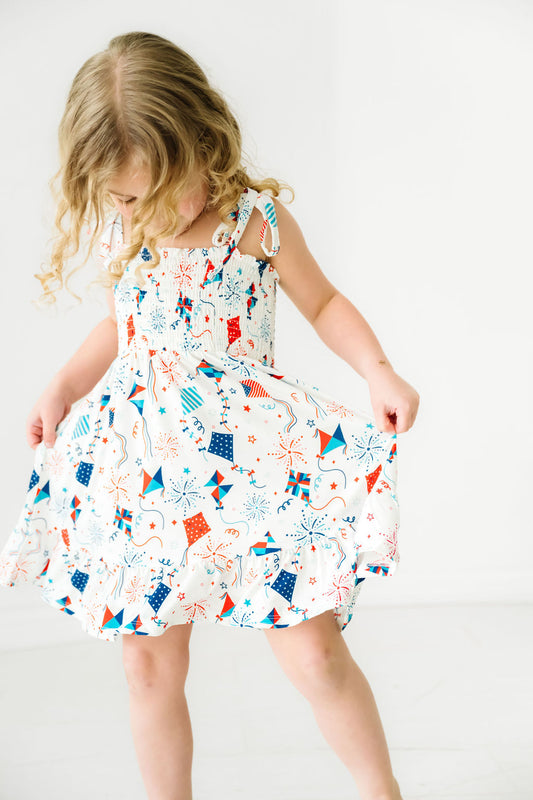 Kites Tie Smocked Sleeveless Dress