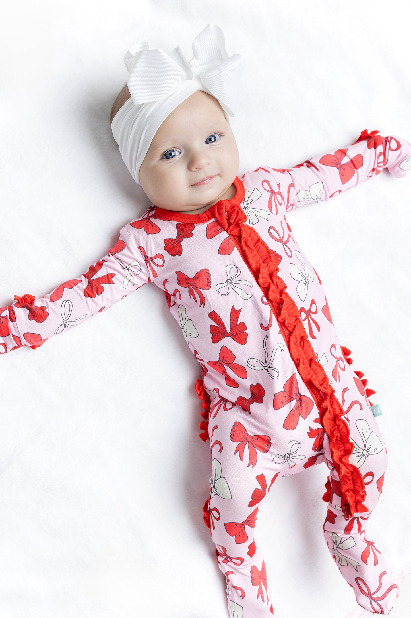 Red Bows Ruffle Footie