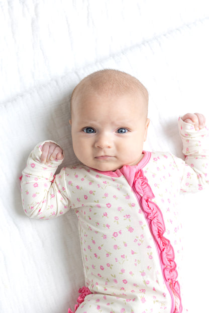 Rosebud Floral Ruffle Footie