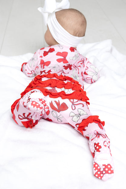Red Bows Ruffle Footie