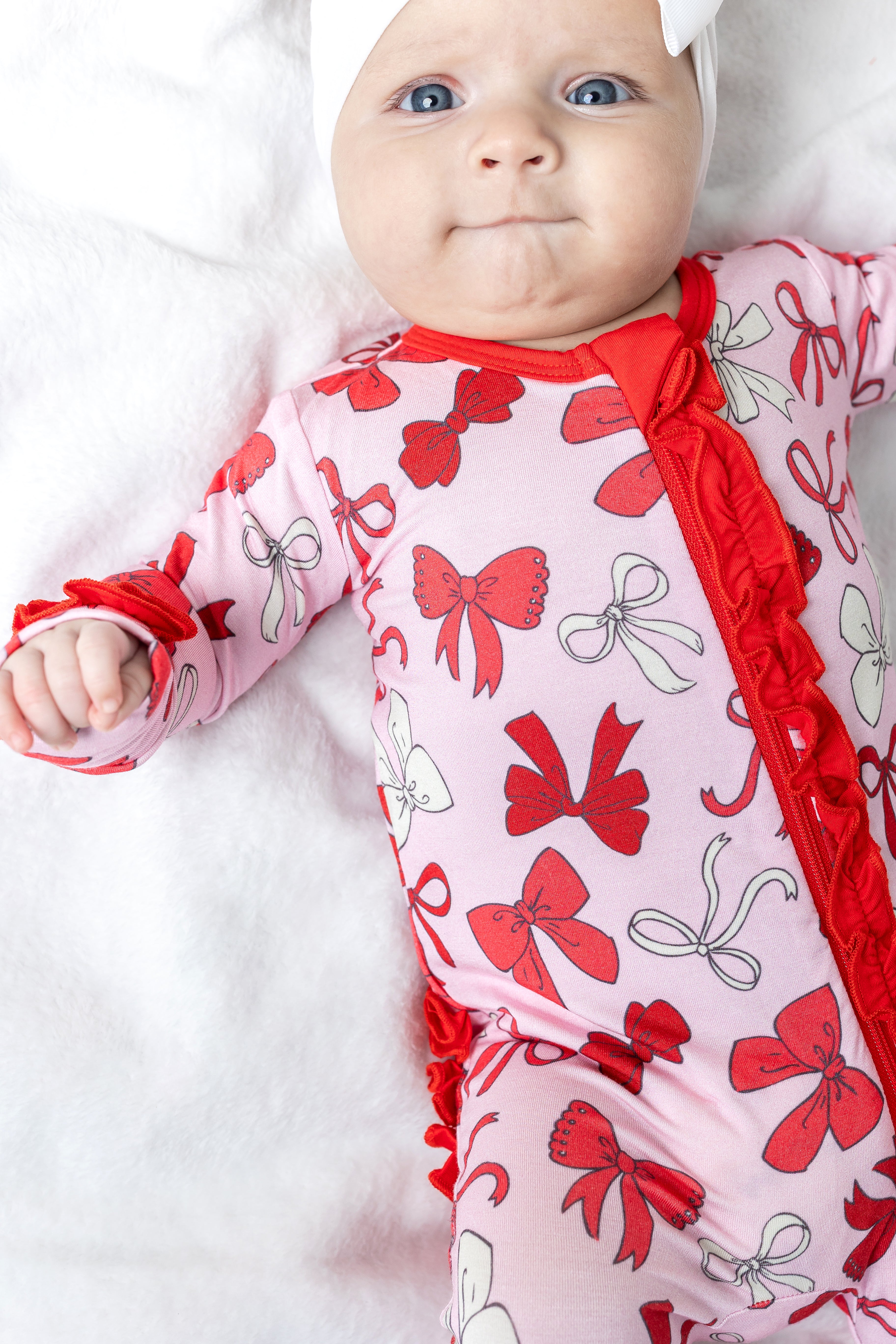 Red Bows Ruffle Footie