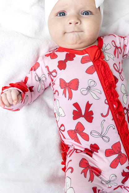 Red Bows Ruffle Footie