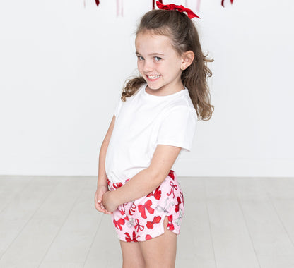 Plush Shorts-Red Bows