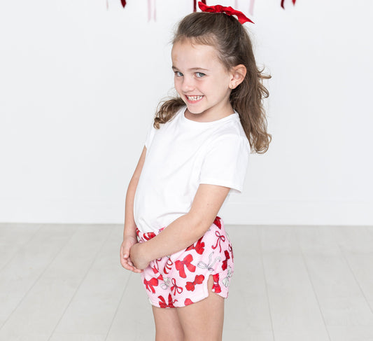 Plush Shorts-Red Bows