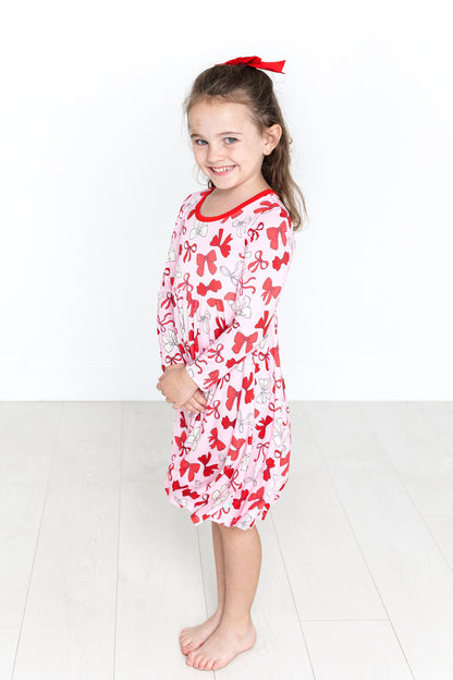 Red Bows Long Sleeve Twirl Dress