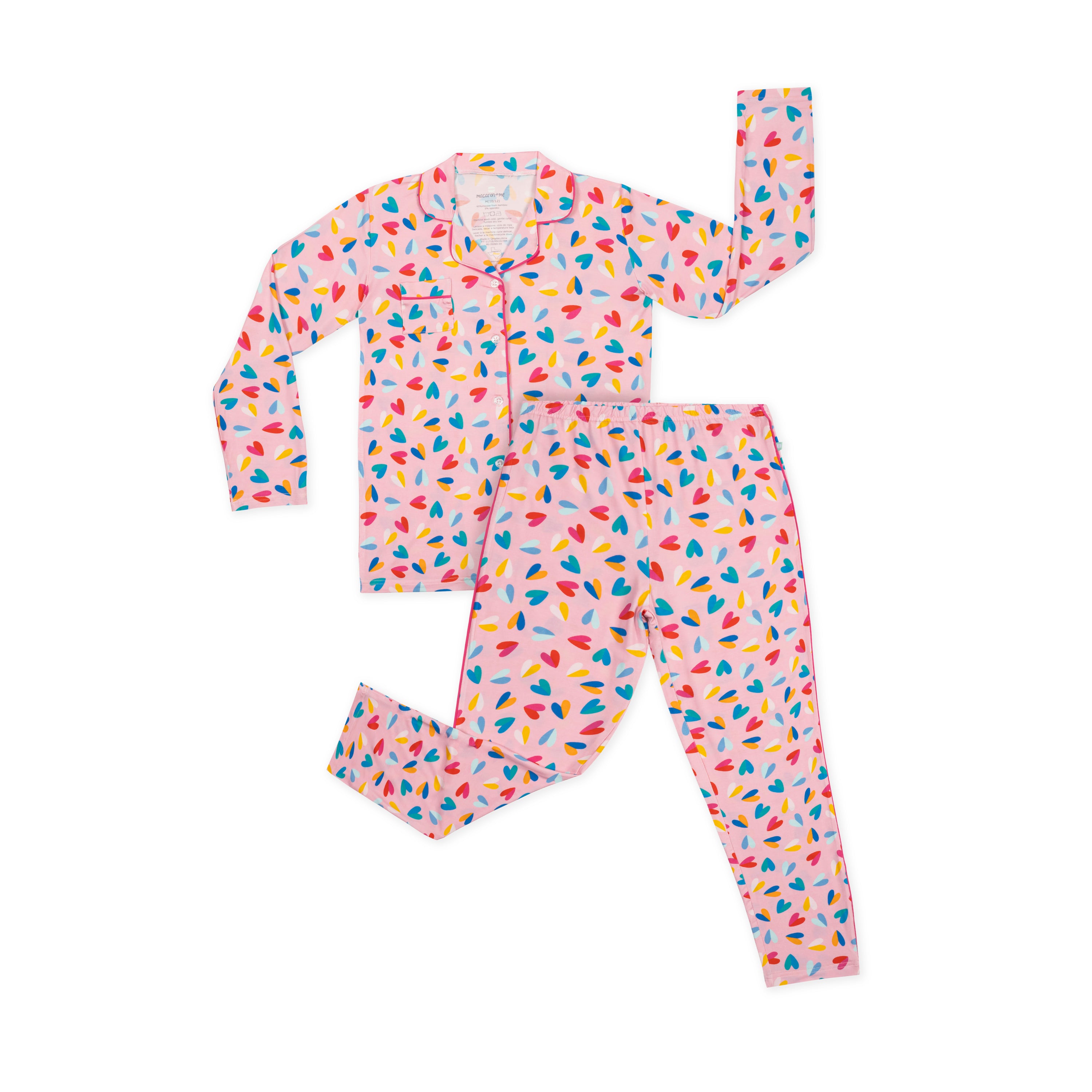 Tween Two Tone Hearts Button Down PJ's