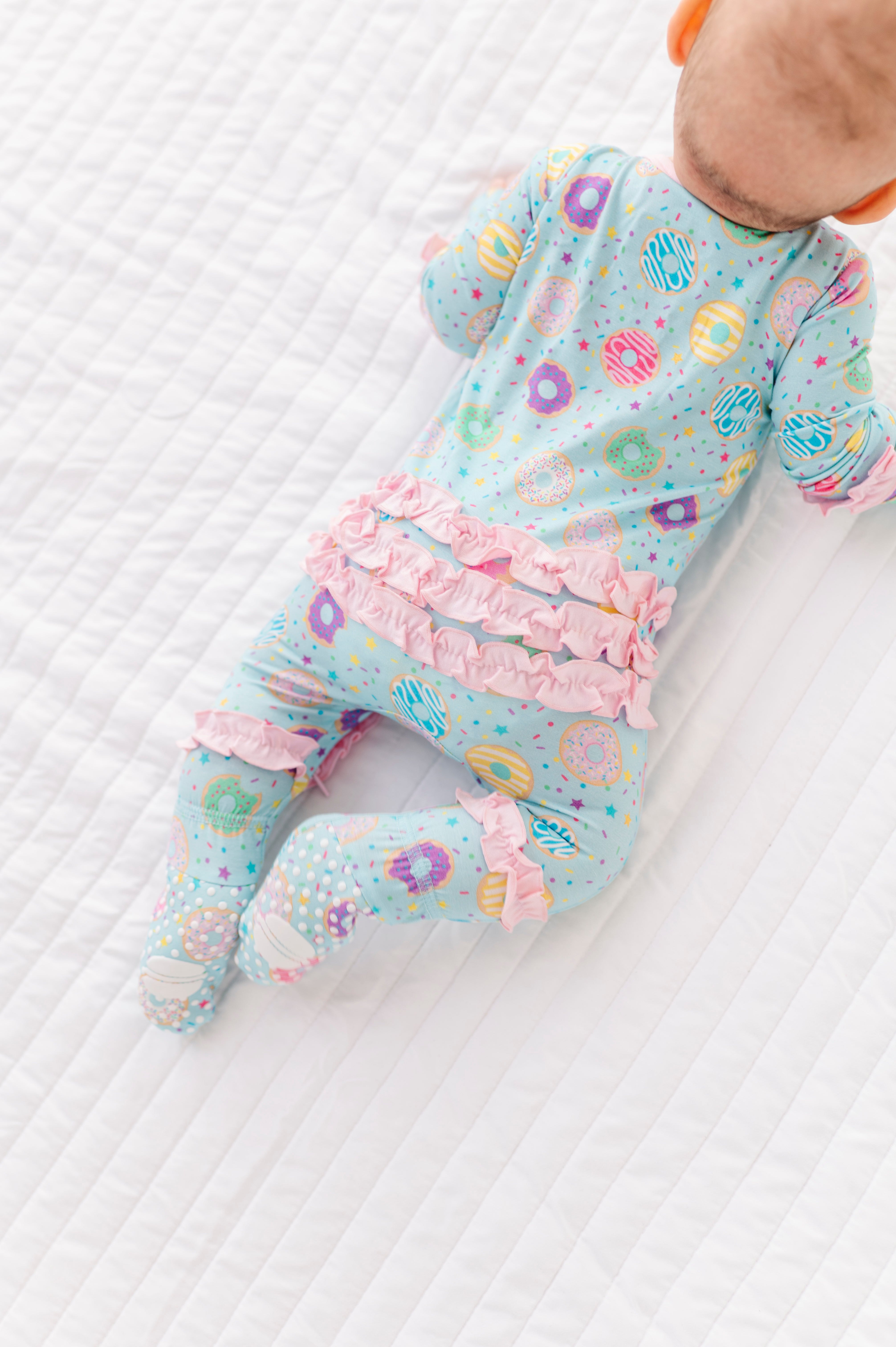 Turquoise Donuts Ruffle Footsie