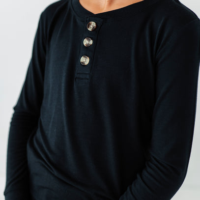 Long Sleeve Henley Tee - Black