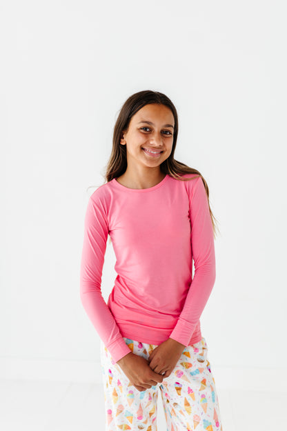 Long Sleeve Scoop Tee - Dazzle Pink