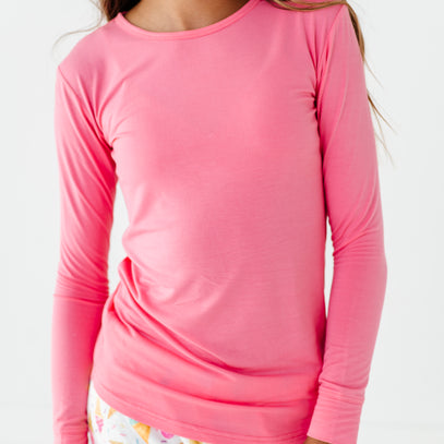 Long Sleeve Scoop Tee - Dazzle Pink