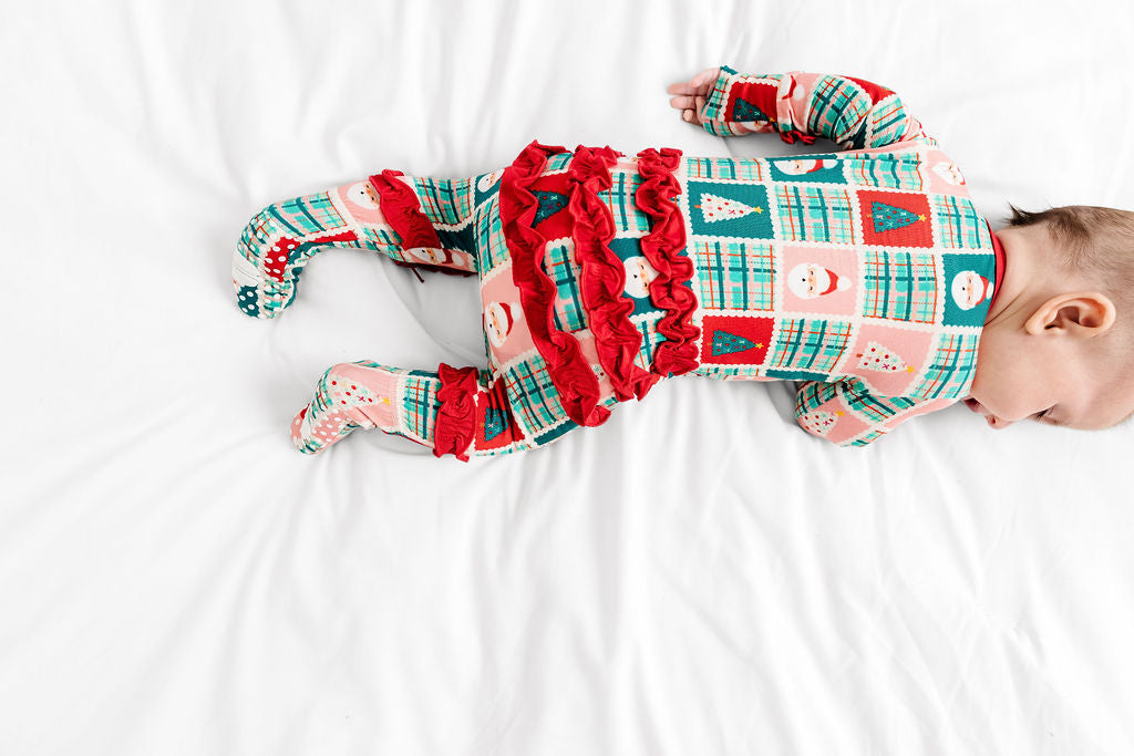 Patchwork Santas Ruffle Footy