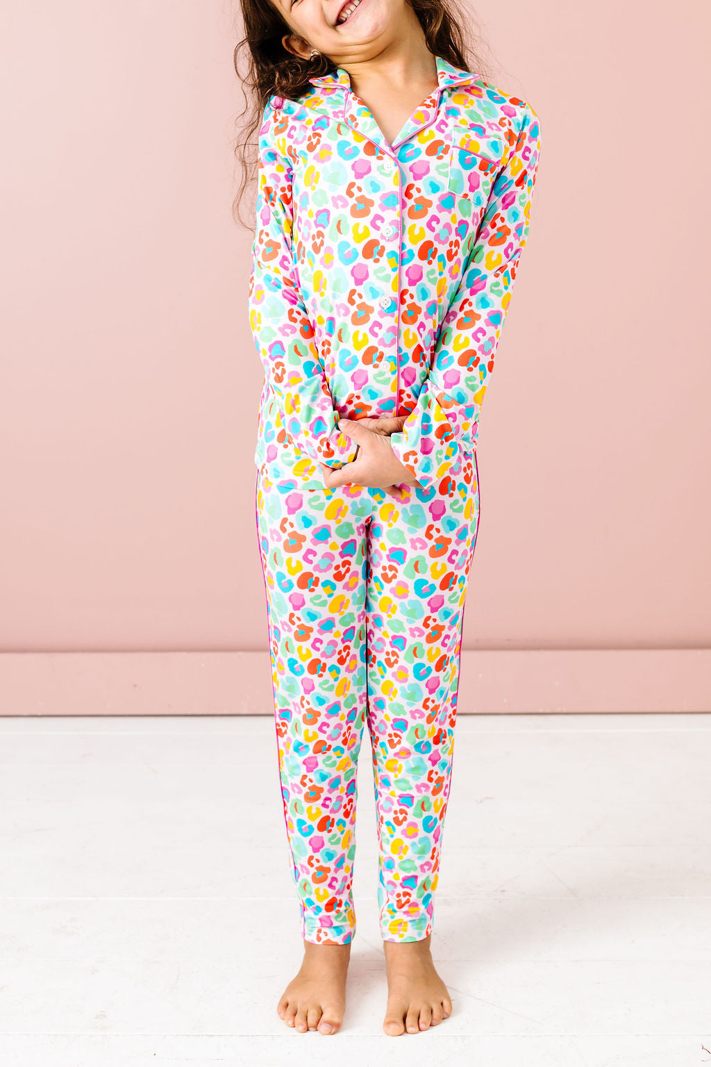 Tween Bright Leopard Button Down PJ's