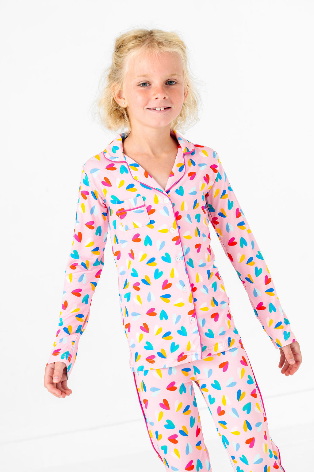Tween Two Tone Hearts Button Down PJ's