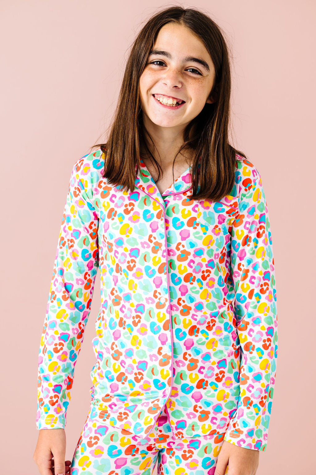Tween Bright Leopard Button Down PJ's