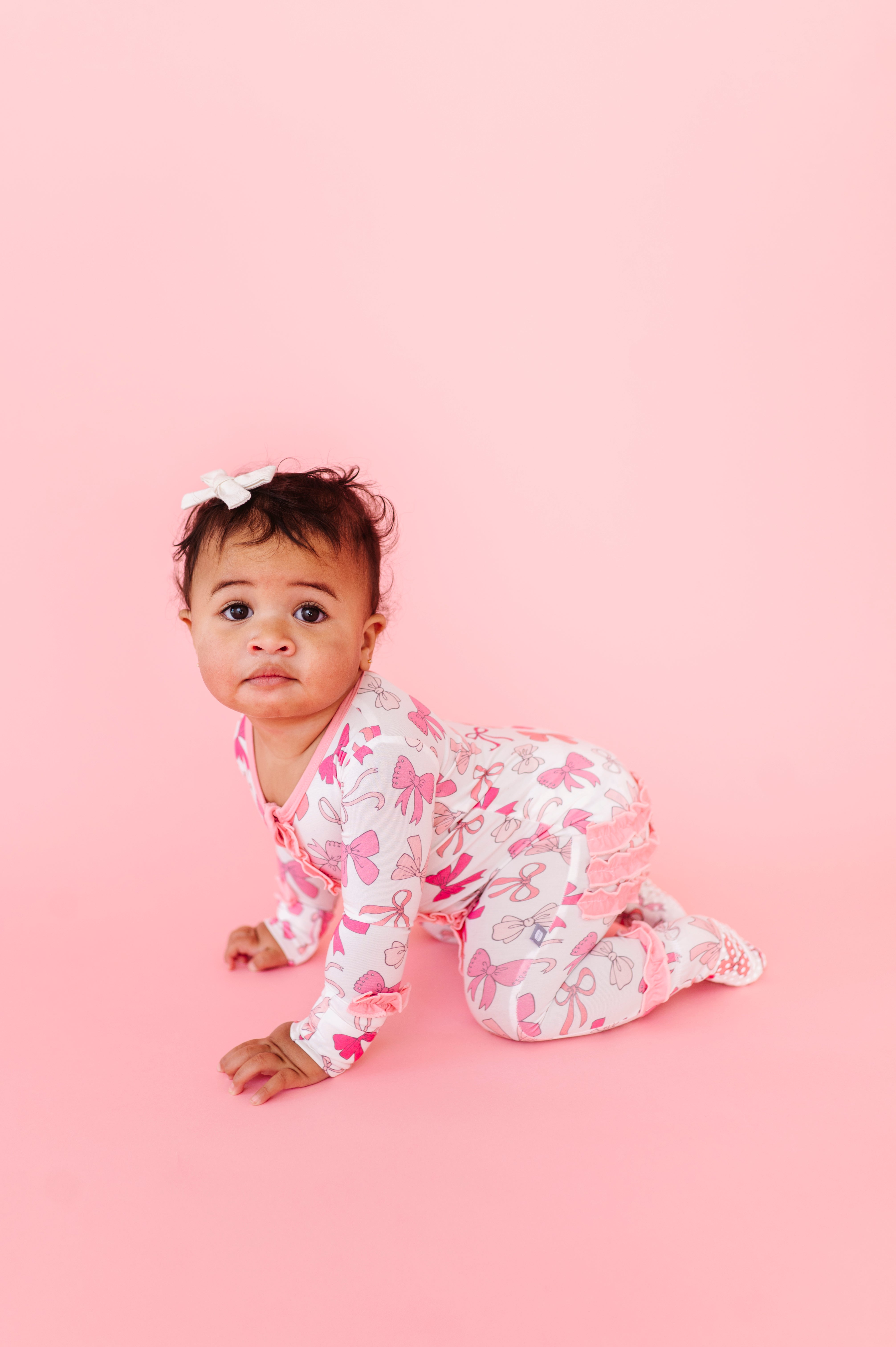 Pink Bows Ruffle Footsie