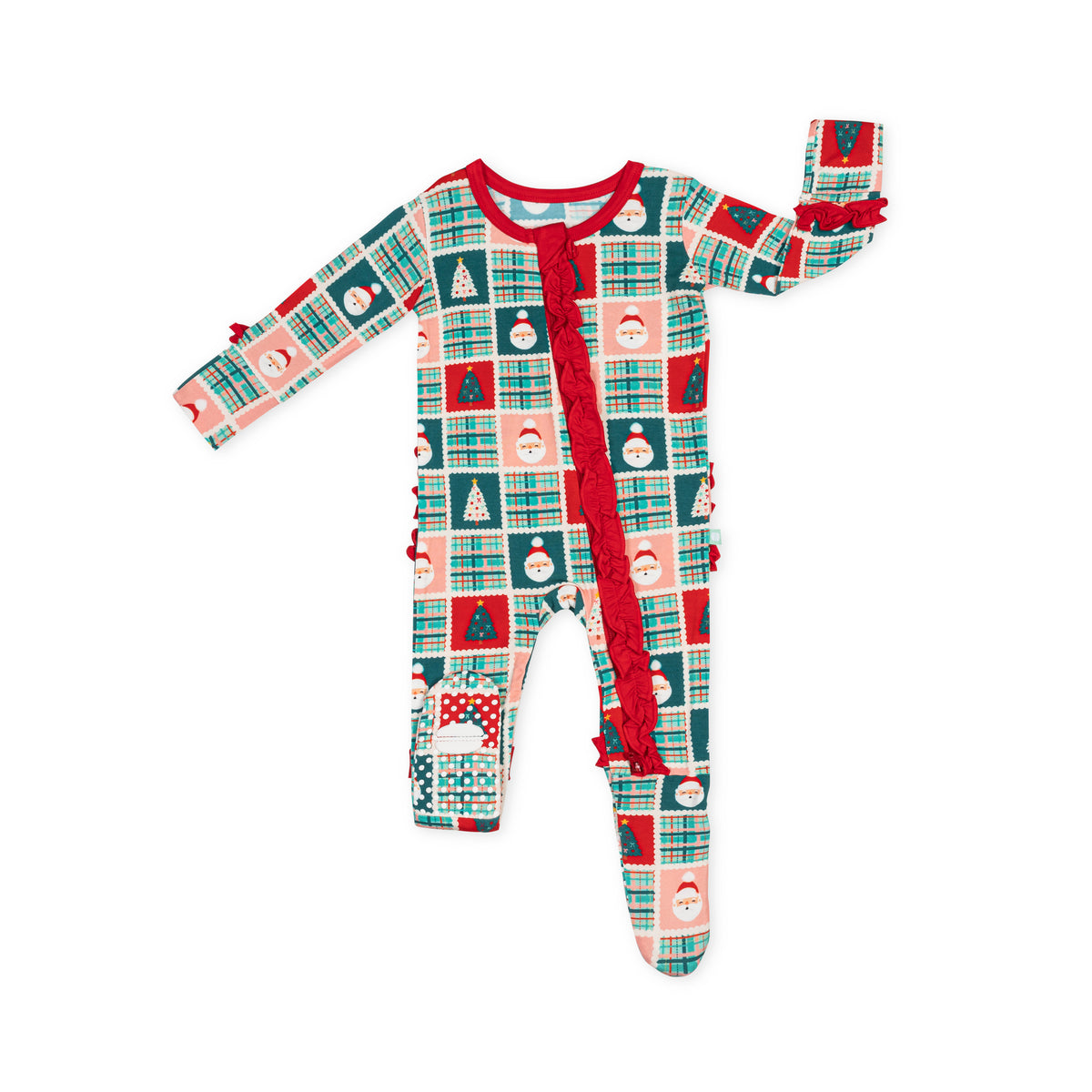 Patchwork Santas Ruffle Footy