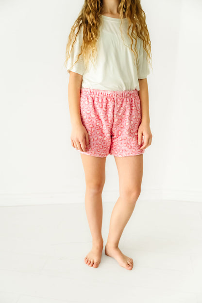 Plush Shorts-Pink Leopard