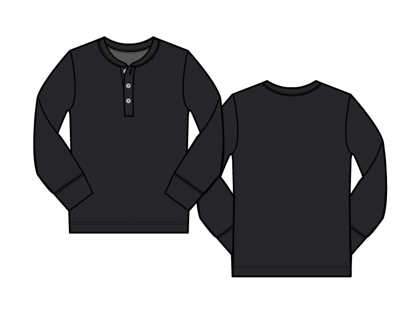 Long Sleeve Henley Tee - Black