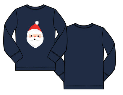 Long Sleeve Screen Tee - Navy Santa