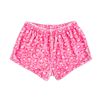 Plush Shorts-Pink Leopard