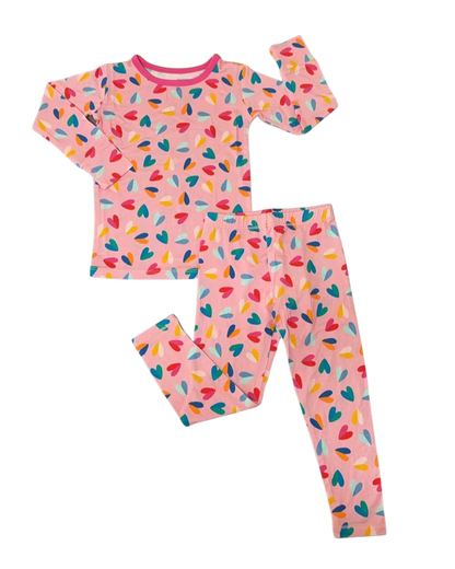 Two Tone Hearts Long Sleeve Jammies Set
